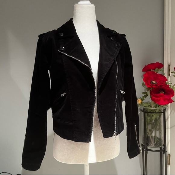 NEW Juicy Couture Corduroy Ribbed Structured Moto Jacket Asymmetrical Zip Black… - Picture 6 of 16